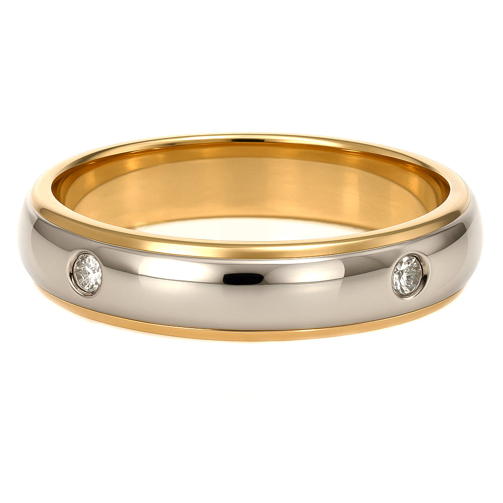 Anello - 18 carati Oro giallo, Oro bianco - 0.04ct. tw. Diamante (Naturale)