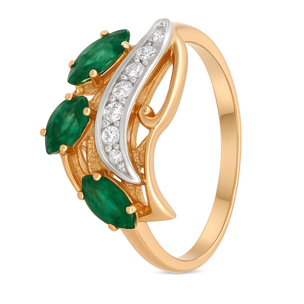 Anello - 14 carati Oro bianco, Oro giallo - 0.61ct. tw. Smeraldo - Diamante