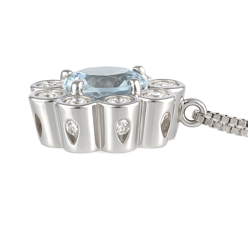 Collana con ciondolo - 18 carati Oro bianco - 0.89ct. tw. Acquamarina - Diamante