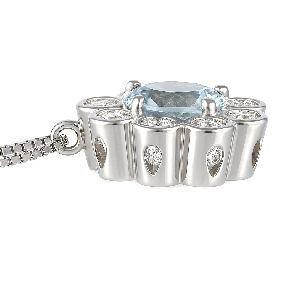Collana con ciondolo - 18 carati Oro bianco - 0.89ct. tw. Acquamarina - Diamante