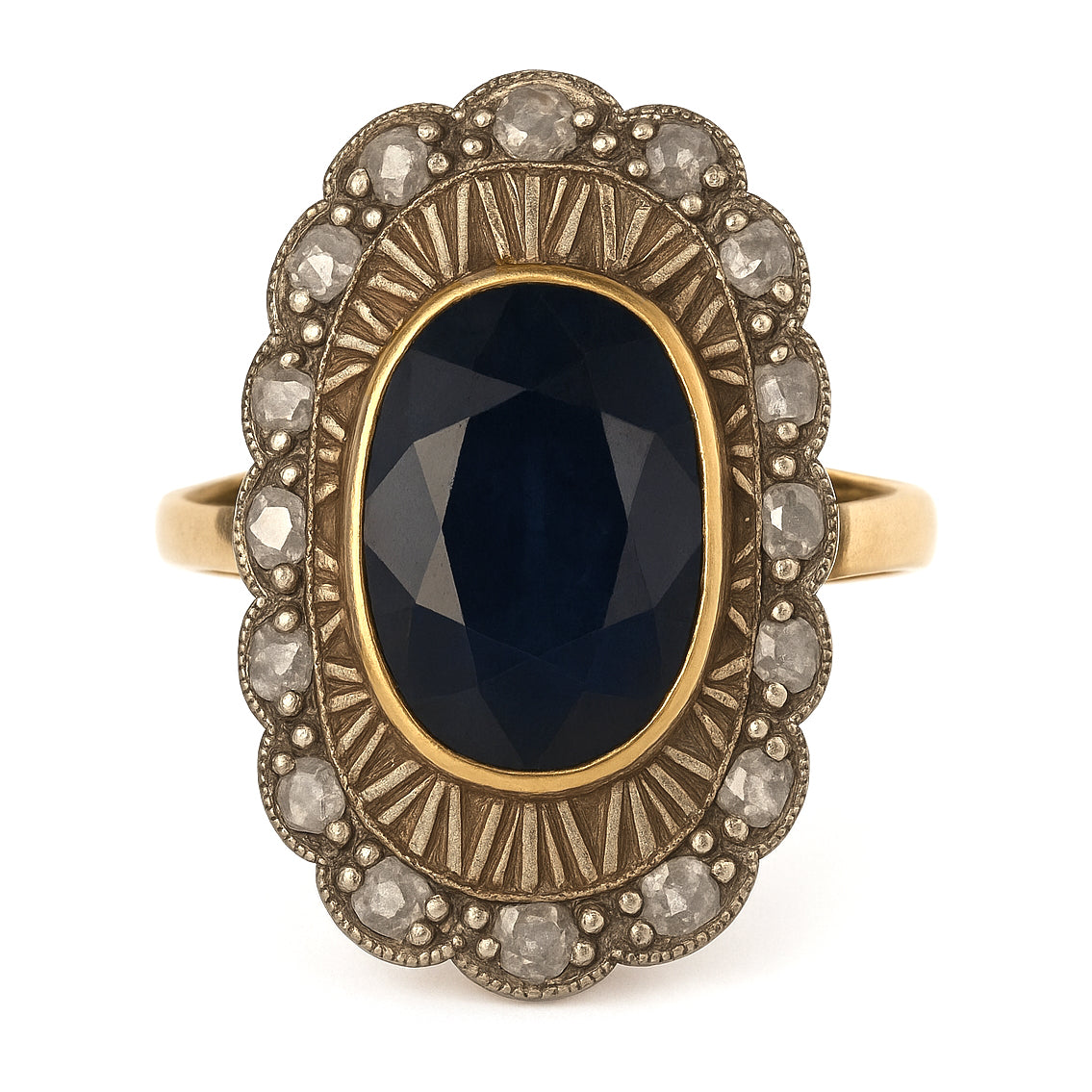 14 carati  Oro giallo, Argento 925 - Anello- Zaffiro -Diamanti