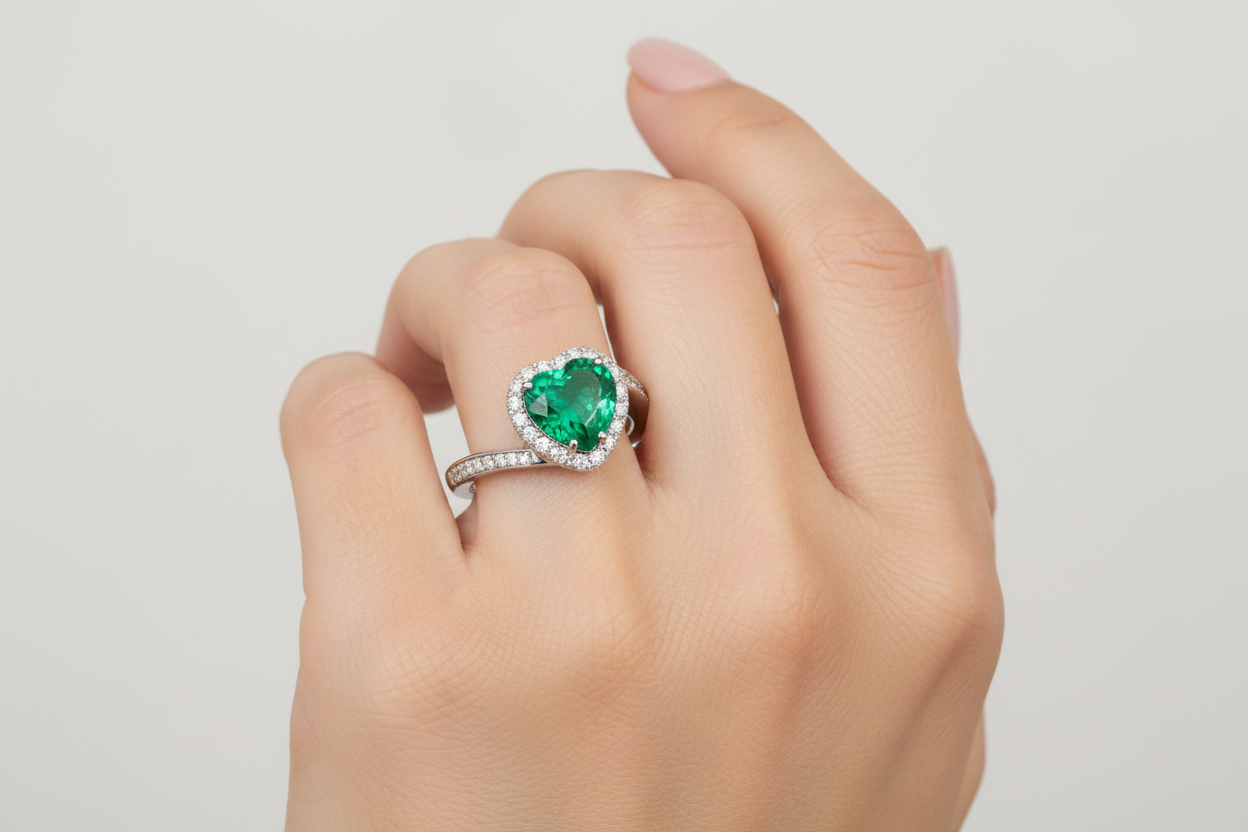 Anello - 18 carati Oro bianco - 1.90ct. tw. Smeraldo - Diamante