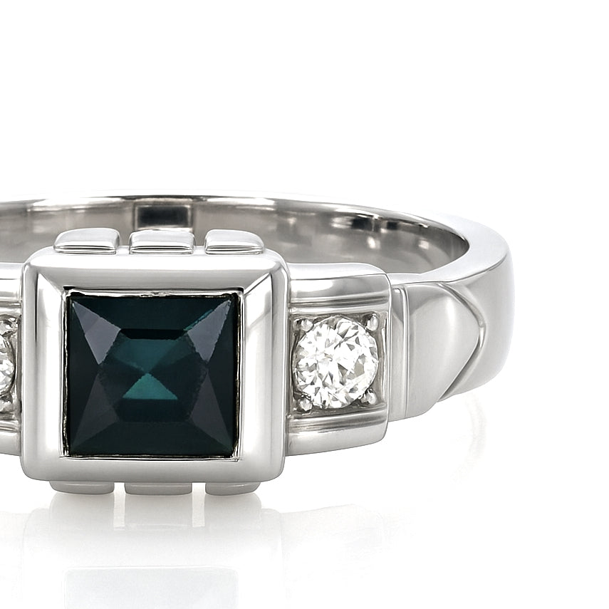 Anello - 18 carati Oro bianco - 0.41ct. tw. Zaffiro - Diamante