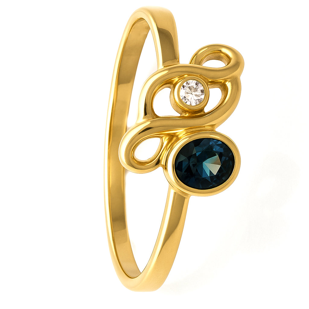 Anello - 18 carati Oro giallo, Oro bianco - 0.13ct. tw. Zaffiro - Diamante