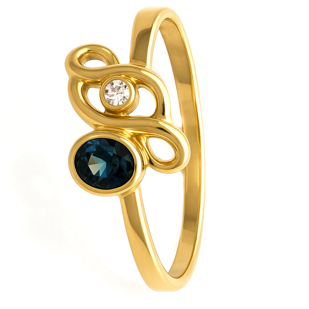 Anello - 18 carati Oro giallo, Oro bianco - 0.13ct. tw. Zaffiro - Diamante