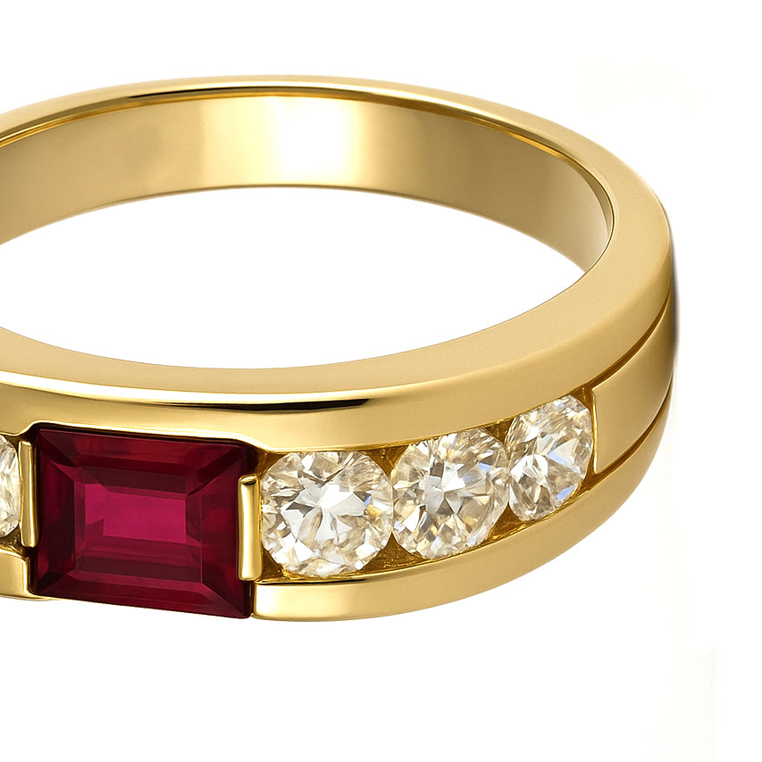 Anello - 18 carati Oro giallo - 0.72ct. tw. Rubino - Diamante