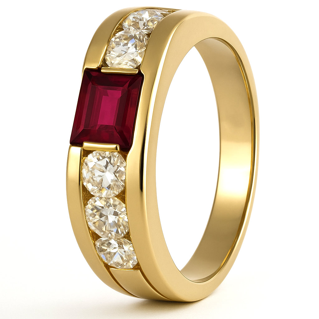 Anello - 18 carati Oro giallo - 0.72ct. tw. Rubino - Diamante