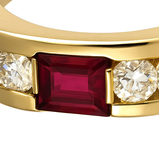 Anello - 18 carati Oro giallo - 0.72ct. tw. Rubino - Diamante