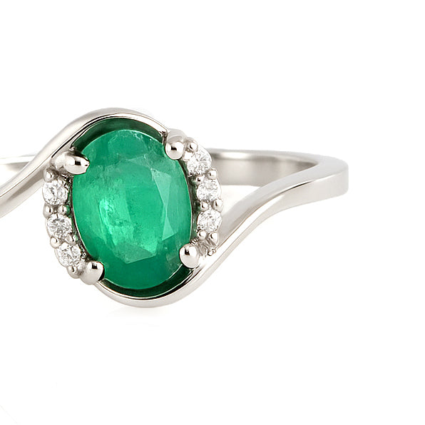 Anello - 18 carati Oro bianco - 0.88ct. tw. Smeraldo - Diamante