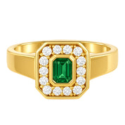 Anello - 18 carati Oro giallo - 0.51ct. tw. Smeraldo - Diamante