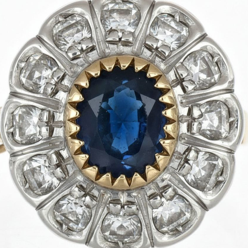 Anello - 18 carati Oro giallo, Argento - 2.04ct. tw. Zaffiro - Diamante