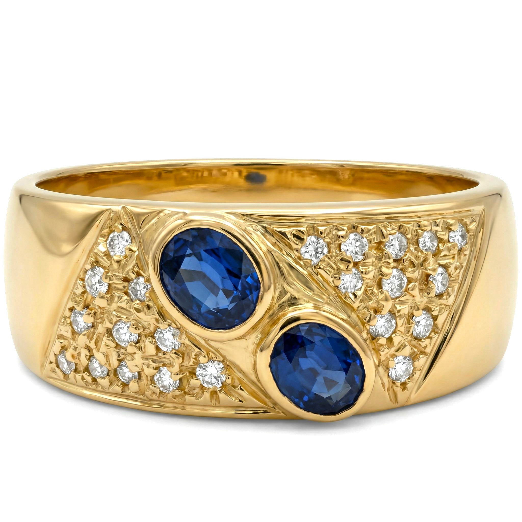 Anello - 18 carati Oro giallo - 0.62ct. tw. Zaffiro - Diamante