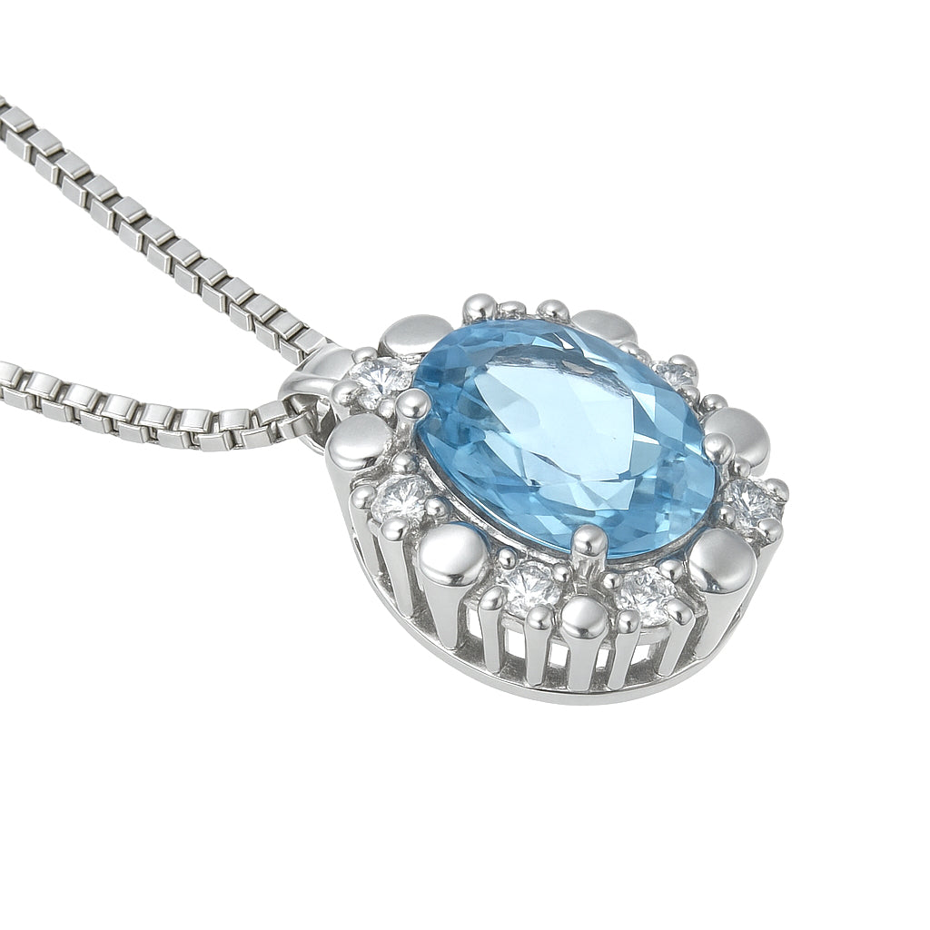 Collana con ciondolo - 18 carati Oro bianco - 0.44ct. tw. Acquamarina - Diamante