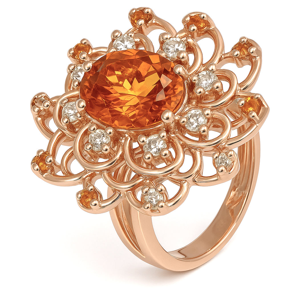 Anello - 18 carati Oro giallo - 7.70ct. tw. Quarzo citrino - Diamante