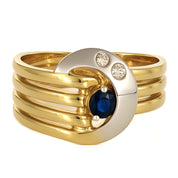 Anello - 18 carati Oro bianco, Oro giallo - 0.20ct. tw. Zaffiro - Diamante