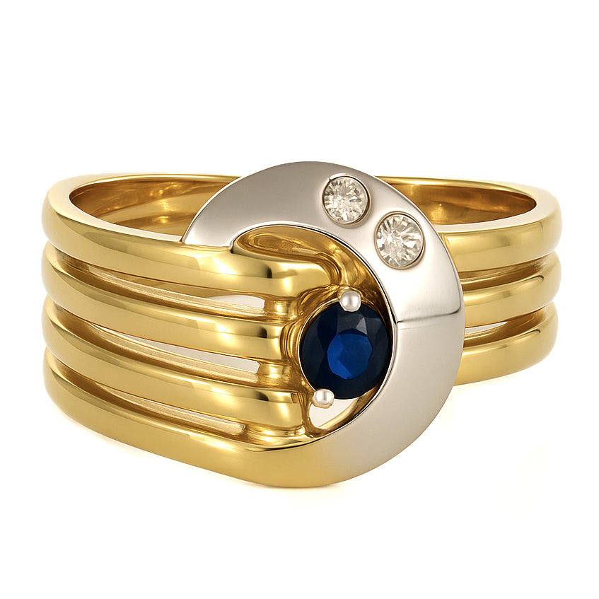 Anello - 18 carati Oro bianco, Oro giallo - 0.20ct. tw. Zaffiro - Diamante