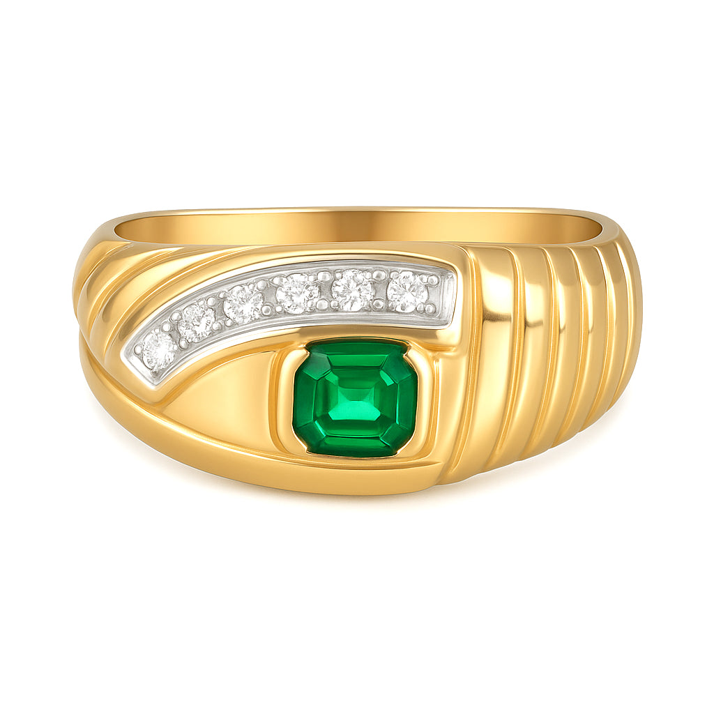 Anello - 18 carati Oro bianco, Oro giallo - 0.28ct. tw. Smeraldo - Diamante