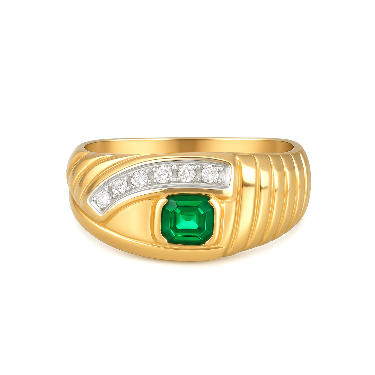 Anello - 18 carati Oro bianco, Oro giallo - 0.28ct. tw. Smeraldo - Diamante