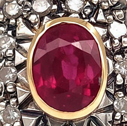 14 carati Oro giallo, Argento 925 - Anello - Rubino- Diamanti