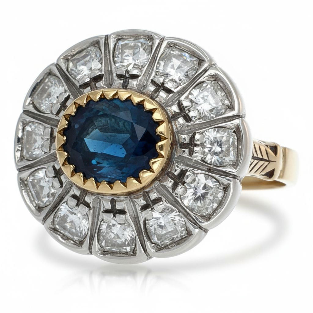 Anello - 18 carati Oro giallo, Argento - 2.04ct. tw. Zaffiro - Diamante