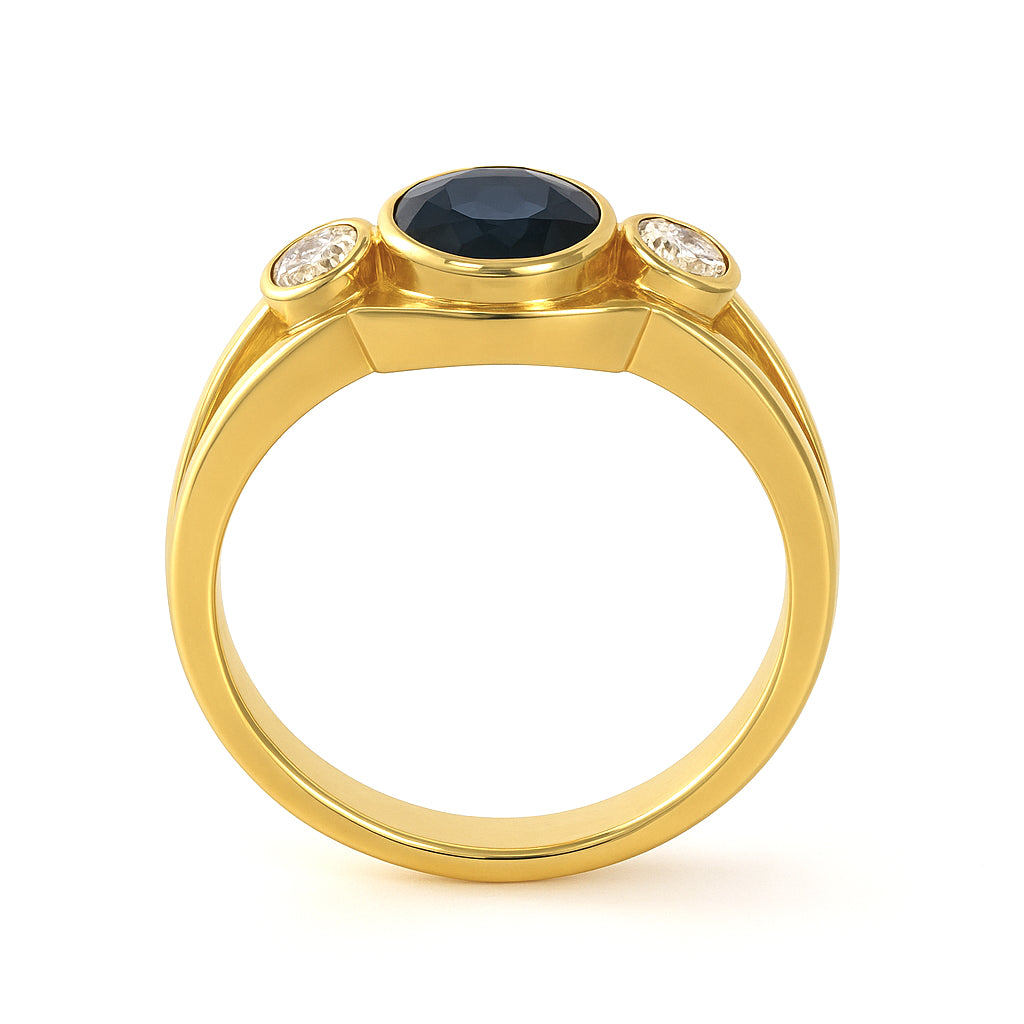 Anello - 18 carati Oro giallo - 0.19ct. tw. Zaffiro - Diamante