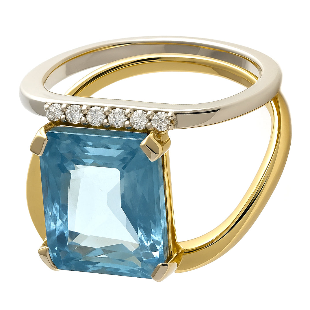 Anello - 18 carati Oro giallo, Oro bianco - 4.77ct. tw. Topazio - Diamante