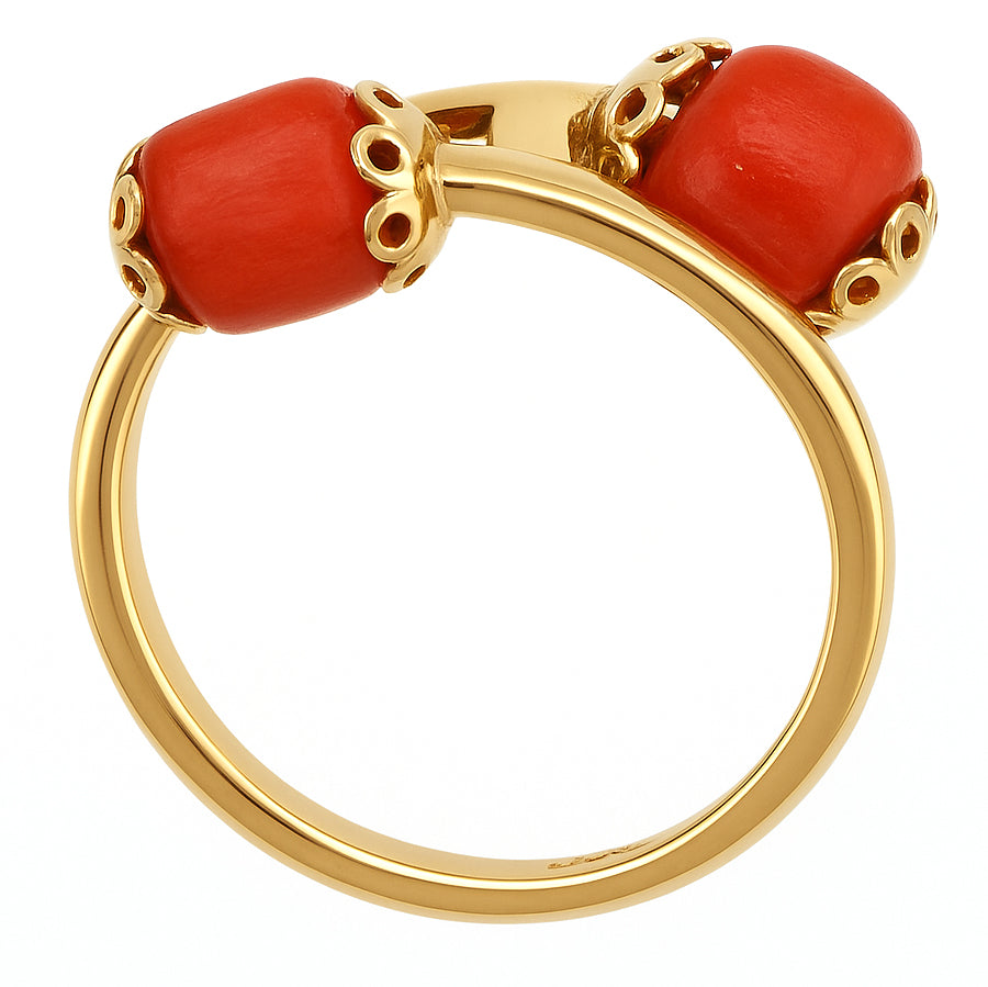 Anello - 18 carati Oro giallo Corallo