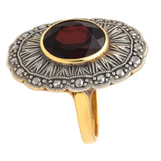 Anello in Oro giallo 18 carati e Argento 800 con Granato e Diamanti