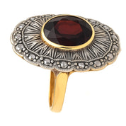 Anello in Oro giallo 18 carati e Argento 800 con Granato e Diamanti