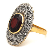 Anello in Oro giallo 18 carati e Argento 800 con Granato e Diamanti