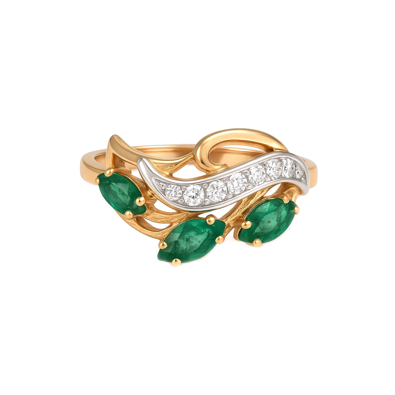 Anello - 14 carati Oro bianco, Oro giallo - 0.61ct. tw. Smeraldo - Diamante