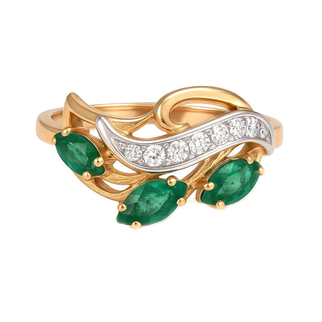 Anello - 14 carati Oro bianco, Oro giallo - 0.61ct. tw. Smeraldo - Diamante