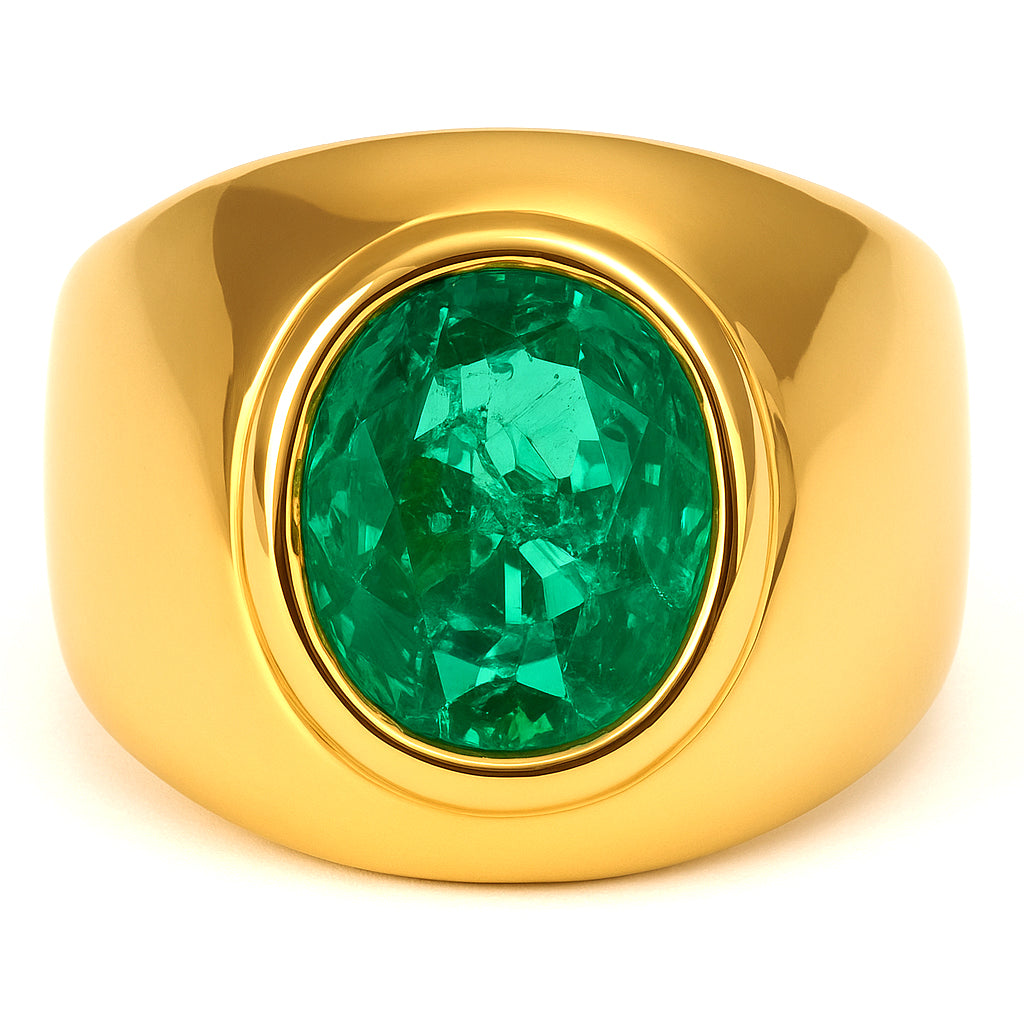 Anello - 18 carati Oro giallo - 3.35ct. tw. Smeraldo