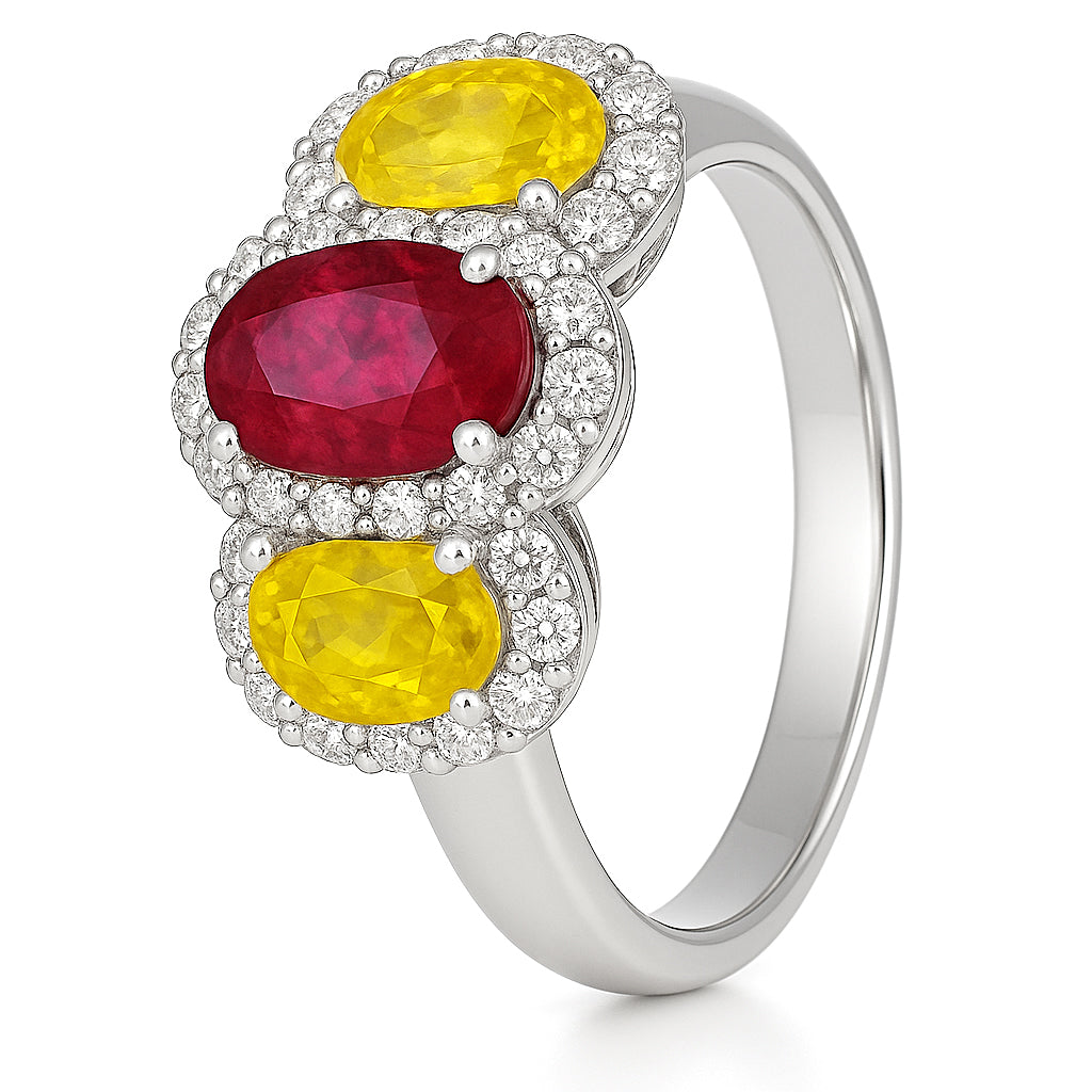 Anello - 18 carati Oro bianco, Zaffiri - Rubino - Diamanti - 2.48ct. tw.