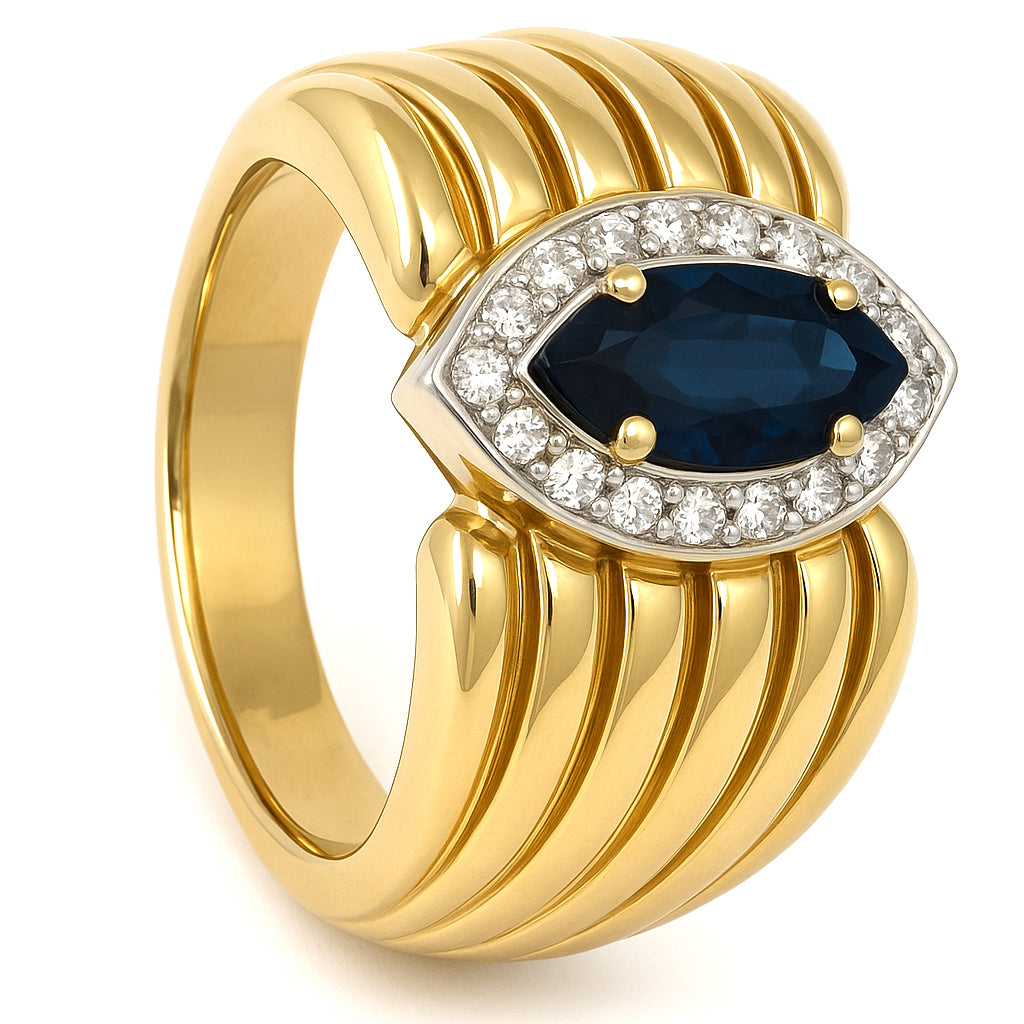 Anello - 18 carati Oro bianco, Oro giallo - 114.00ct. tw. Zaffiro - Diamante