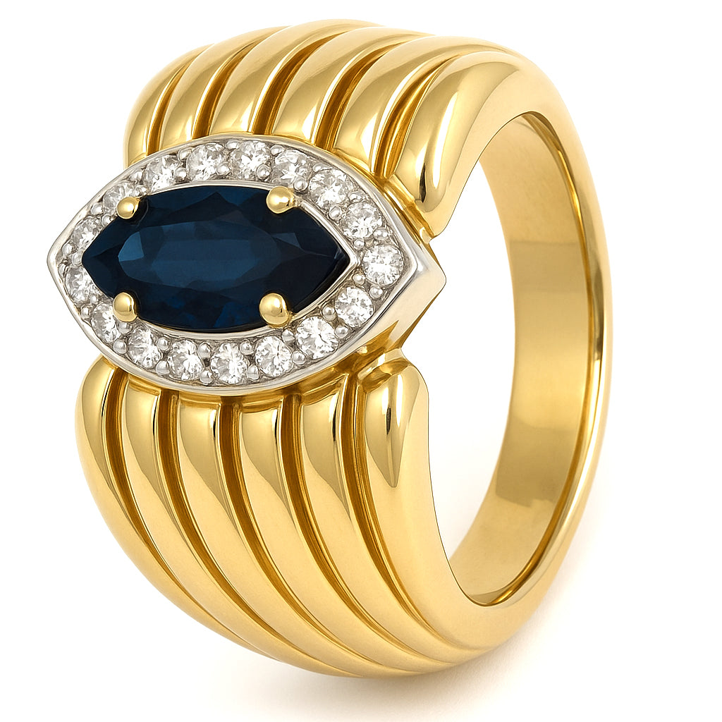 Anello - 18 carati Oro bianco, Oro giallo - 114.00ct. tw. Zaffiro - Diamante