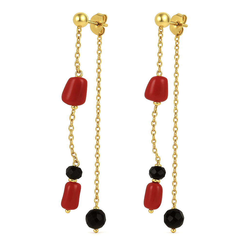 Orecchini - 18 carati Oro giallo Onice - Corallo