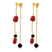 Orecchini - 18 carati Oro giallo Onice - Corallo