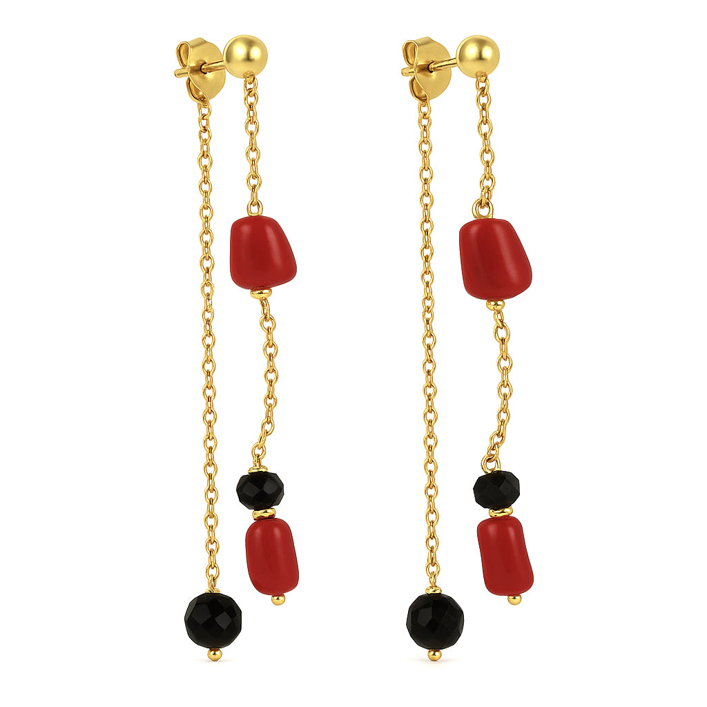 Orecchini - 18 carati Oro giallo Onice - Corallo