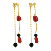 Orecchini - 18 carati Oro giallo Onice - Corallo