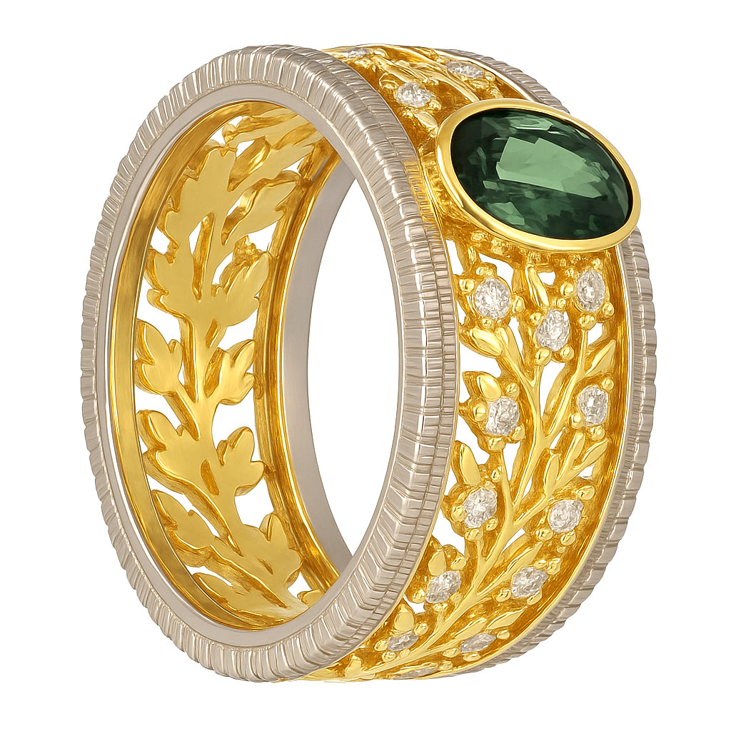 Anello - 18 carati Oro bianco, Oro giallo - 0.54ct. tw. Zaffiro - Diamante