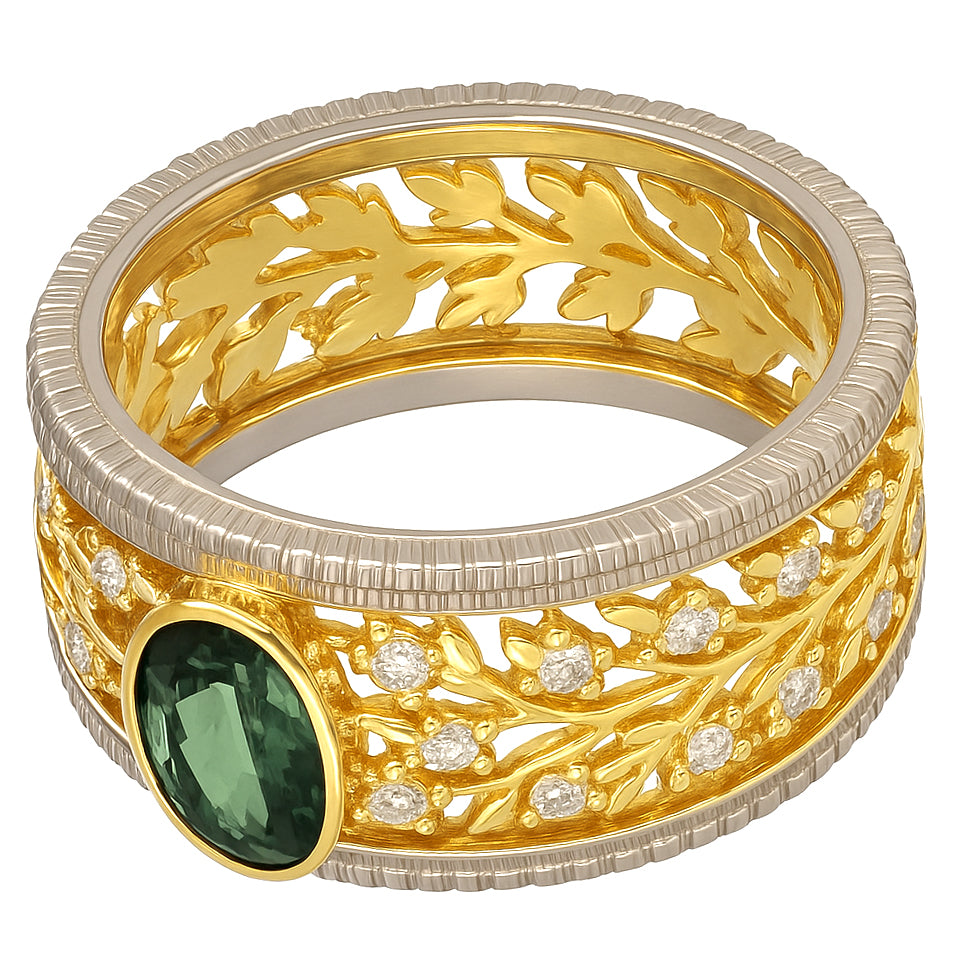 Anello - 18 carati Oro bianco, Oro giallo - 0.54ct. tw. Zaffiro - Diamante