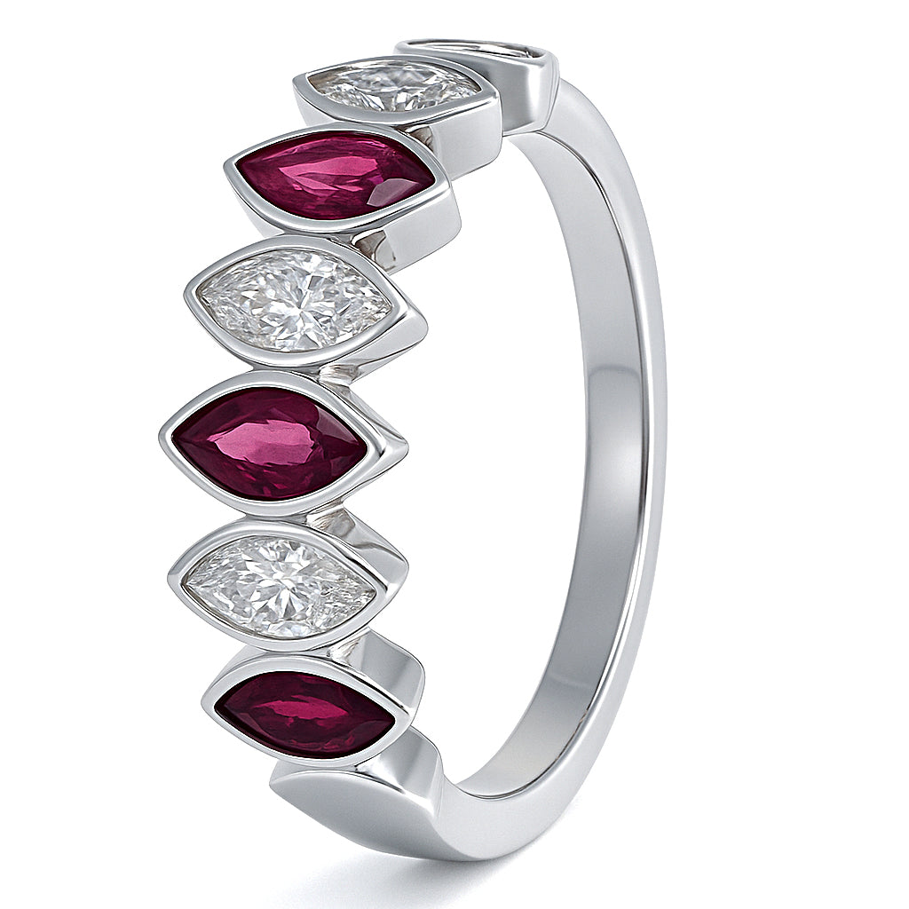 Anello - 18 carati Oro bianco - 1.10ct. tw. Rubino - Diamante