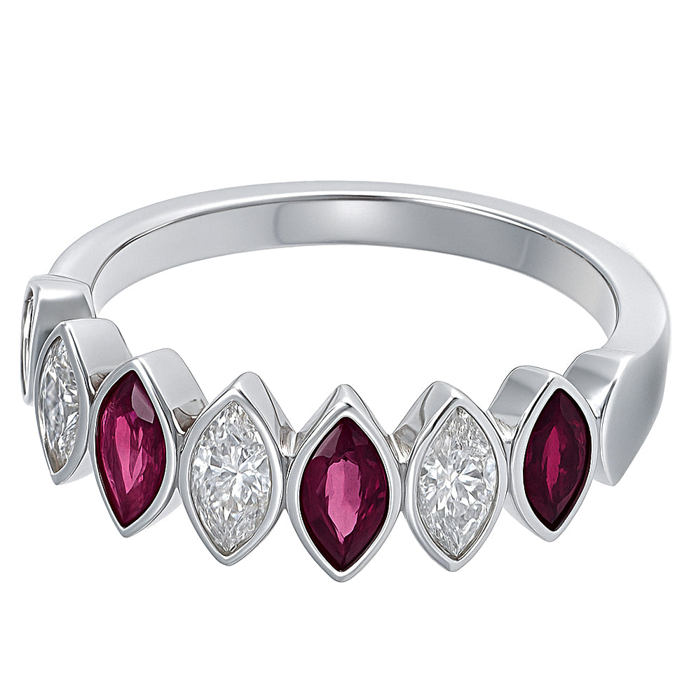 Anello - 18 carati Oro bianco - 1.10ct. tw. Rubino - Diamante