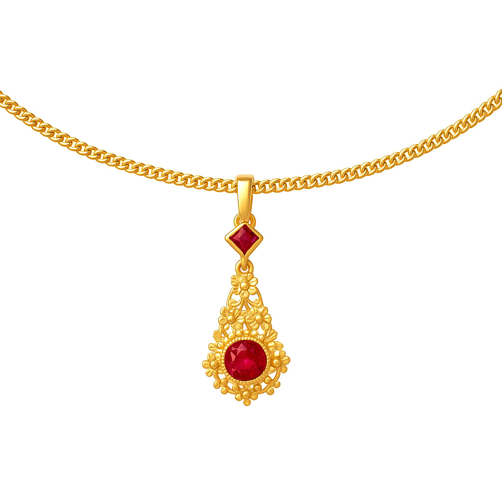 Collana con ciondolo - 18 carati Oro giallo - 0.45ct. tw. Rubino
