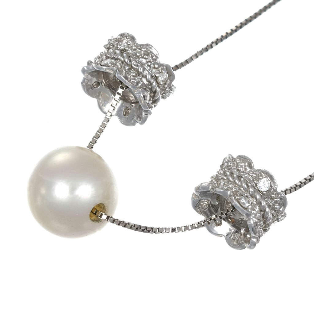 Collana con ciondolo - 18 carati Oro bianco - 0.16ct. tw. Diamante (Naturale) - Perla