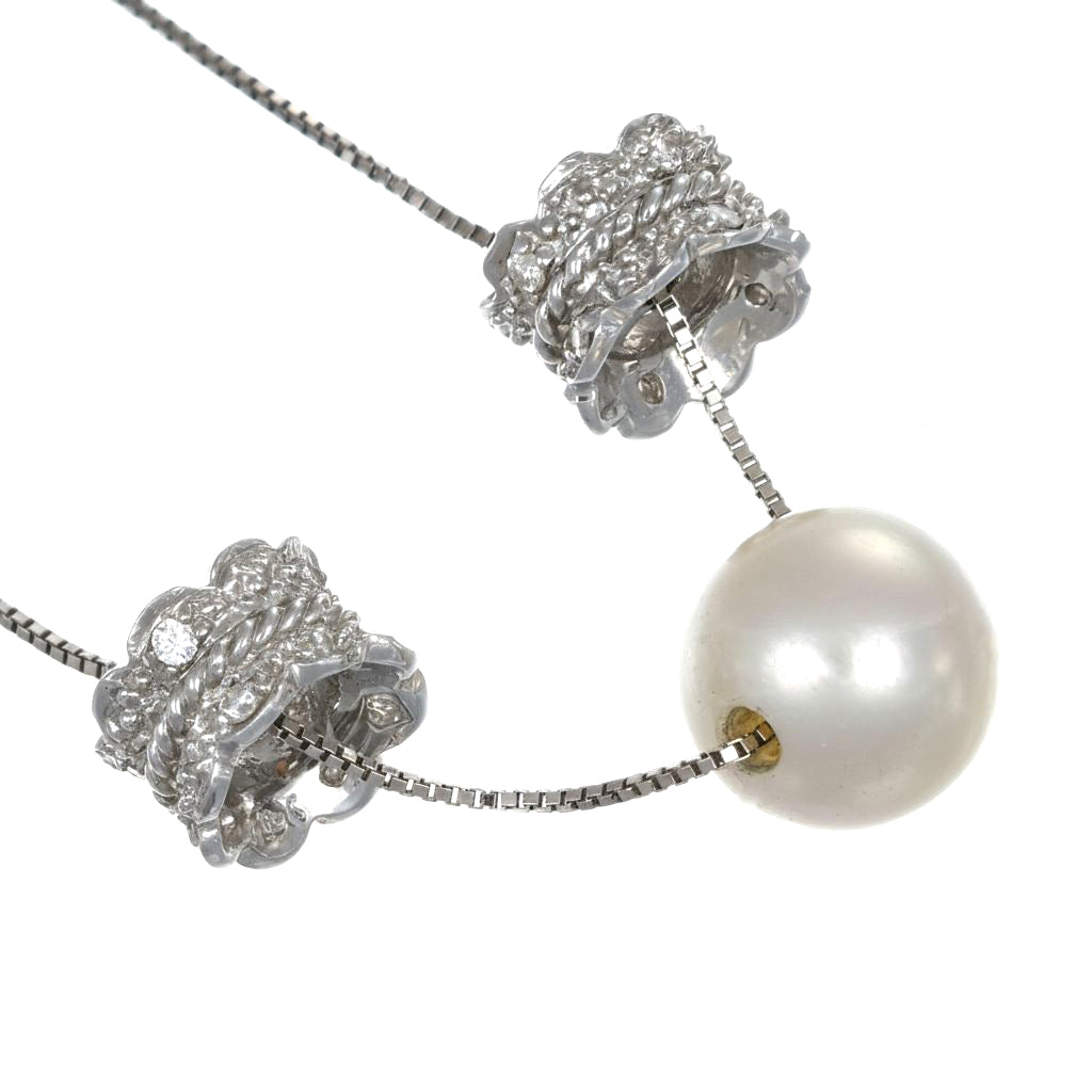 Collana con ciondolo - 18 carati Oro bianco - 0.16ct. tw. Diamante (Naturale) - Perla