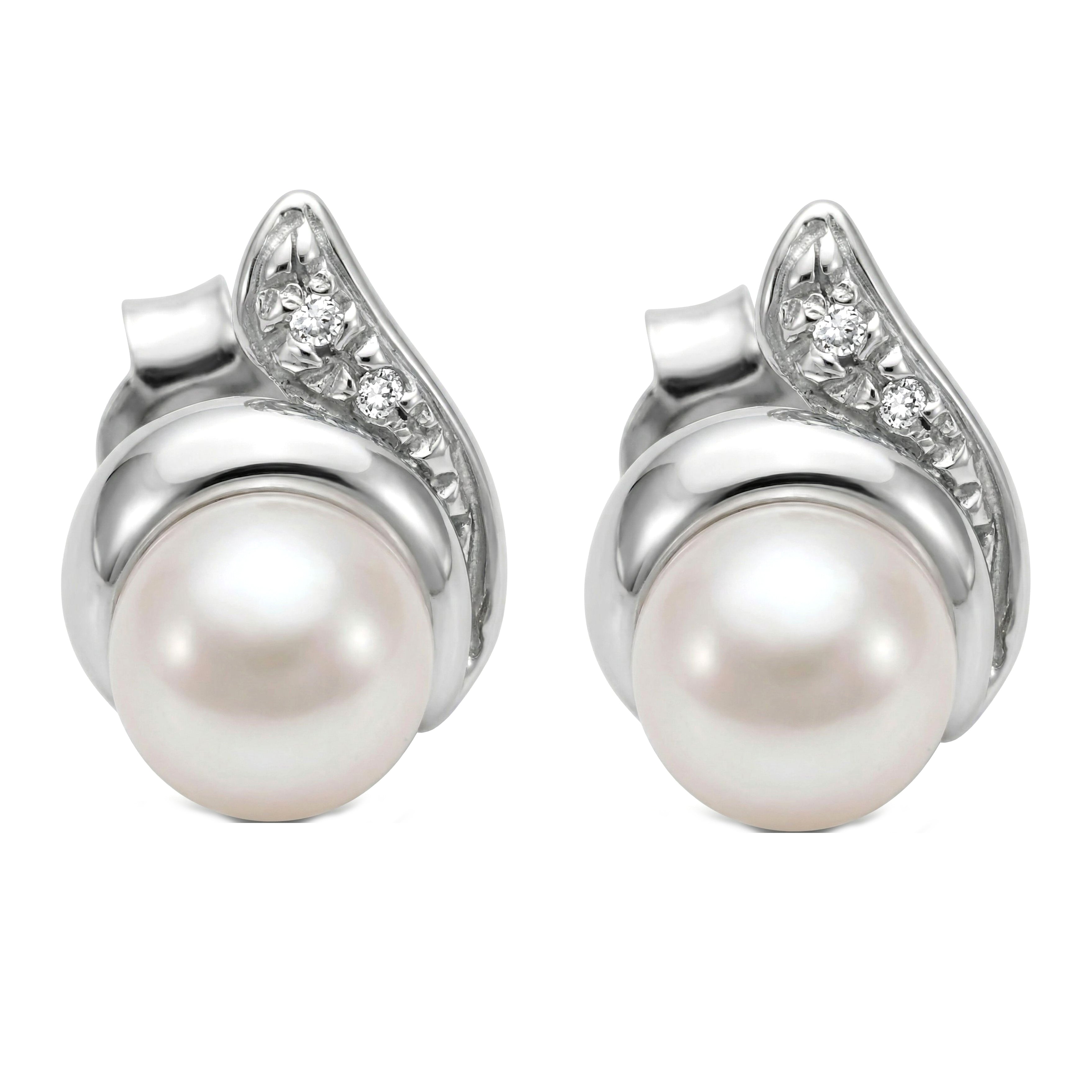 Orecchini - 18 carati Oro bianco - 0.04ct. tw. Diamante (Naturale) - Perla