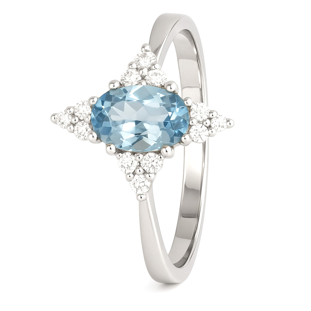 Anello - 18 carati Oro bianco - 0.90ct. tw. Acquamarina - Diamante
