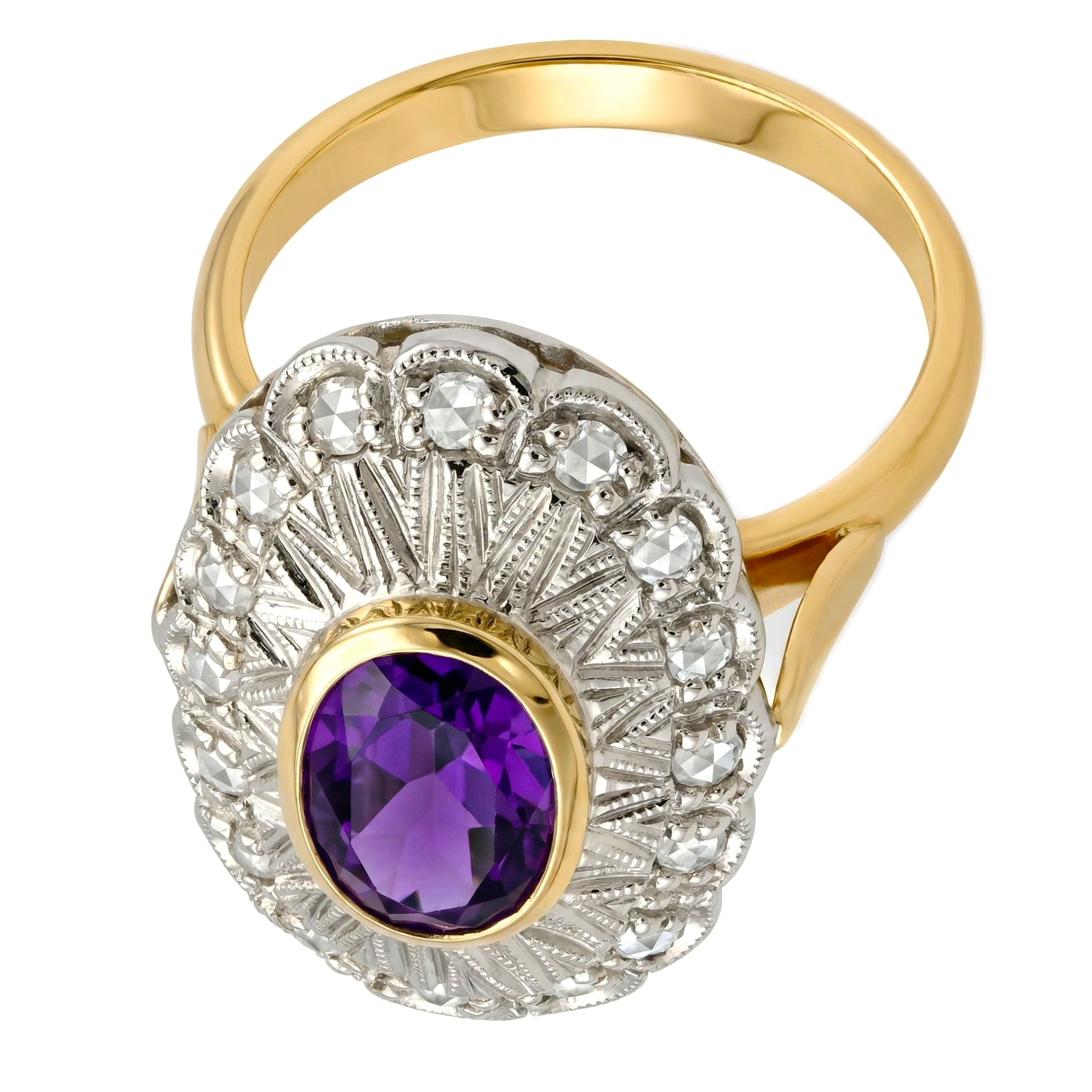 14 carati  Oro giallo, Argento 925 - Anello - Ametista - Diamanti